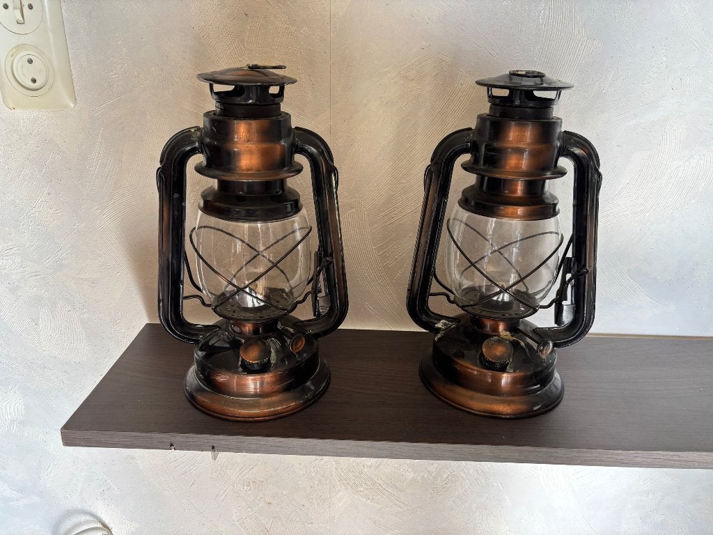 Set van 2 koperen stalampen / olielampen, Antiquités & Art, Antiquités | Bronze & Cuivre, Bronze, Enlèvement