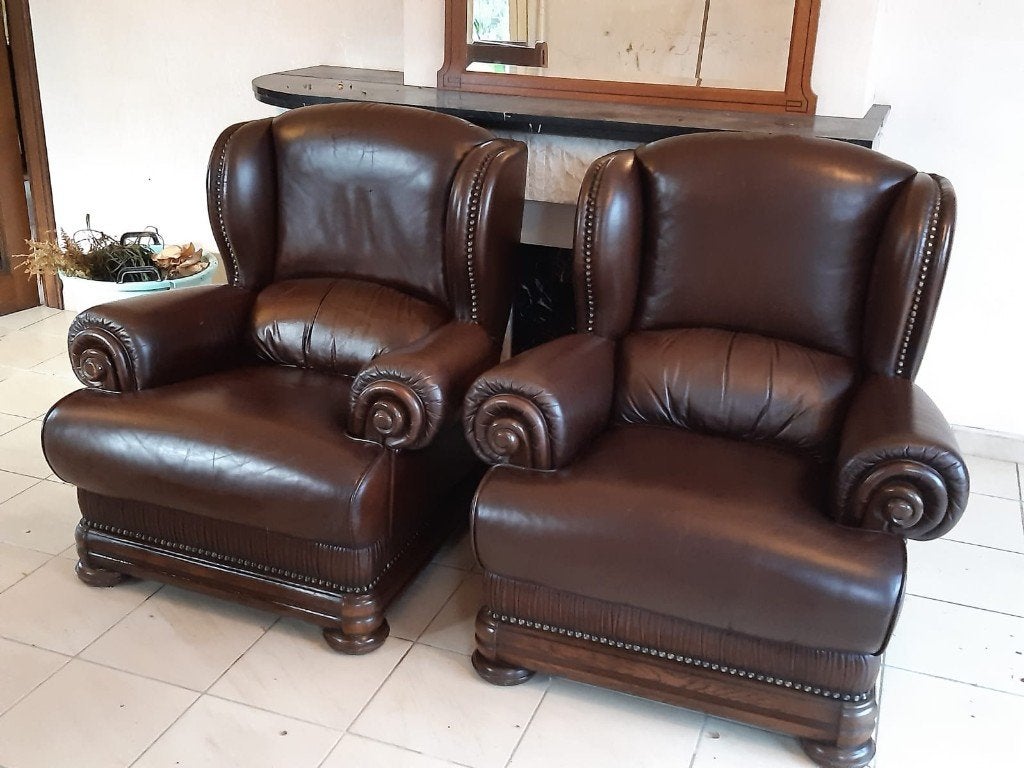 Lederen salon, Huis en Inrichting, Ophalen, Gebruikt, Leer