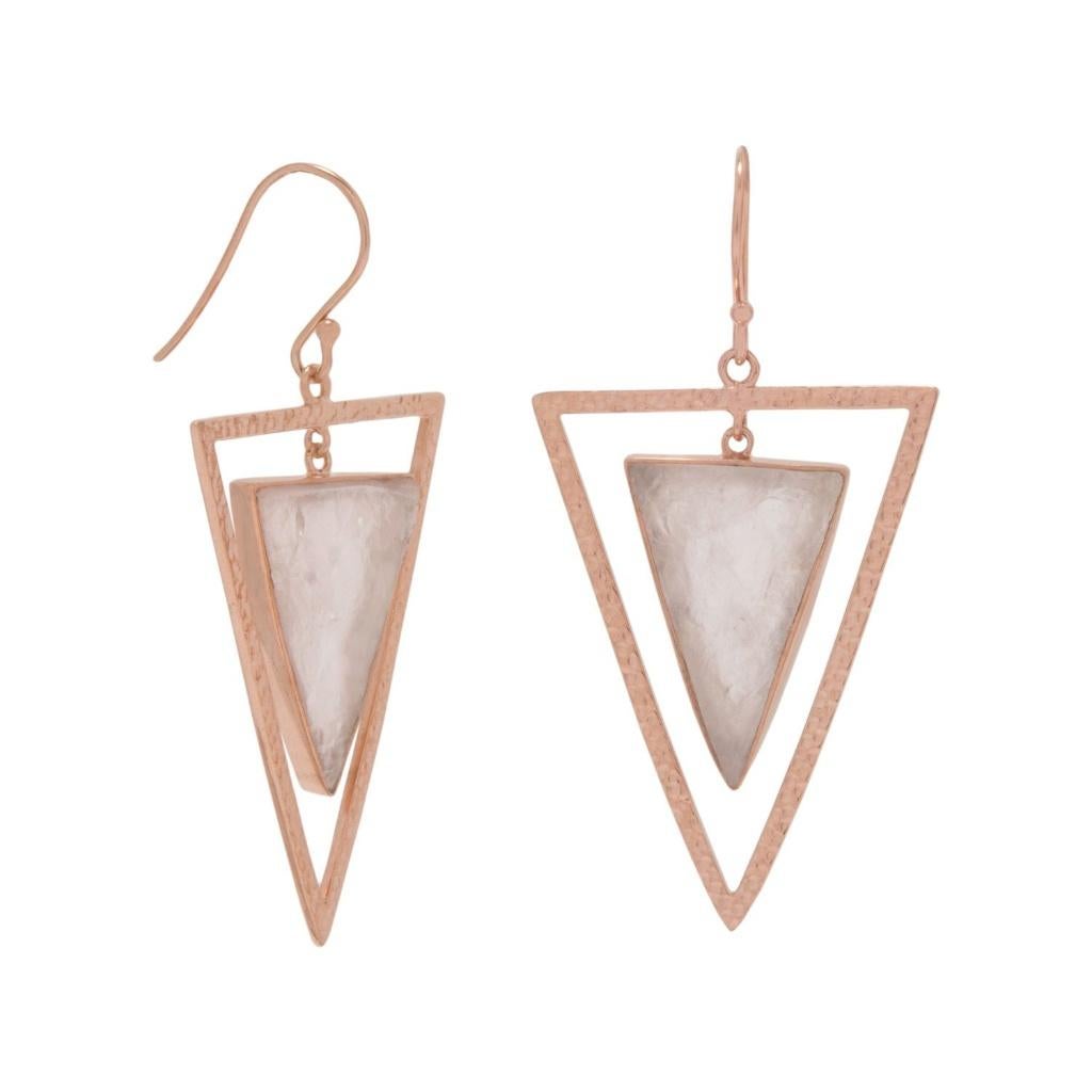 14K rose vergulde rozenkwarts driehoek oorbellen - OP=OP!, Bijoux, Sacs & Beauté, Boucles d'oreilles, Neuf, Enlèvement ou Envoi