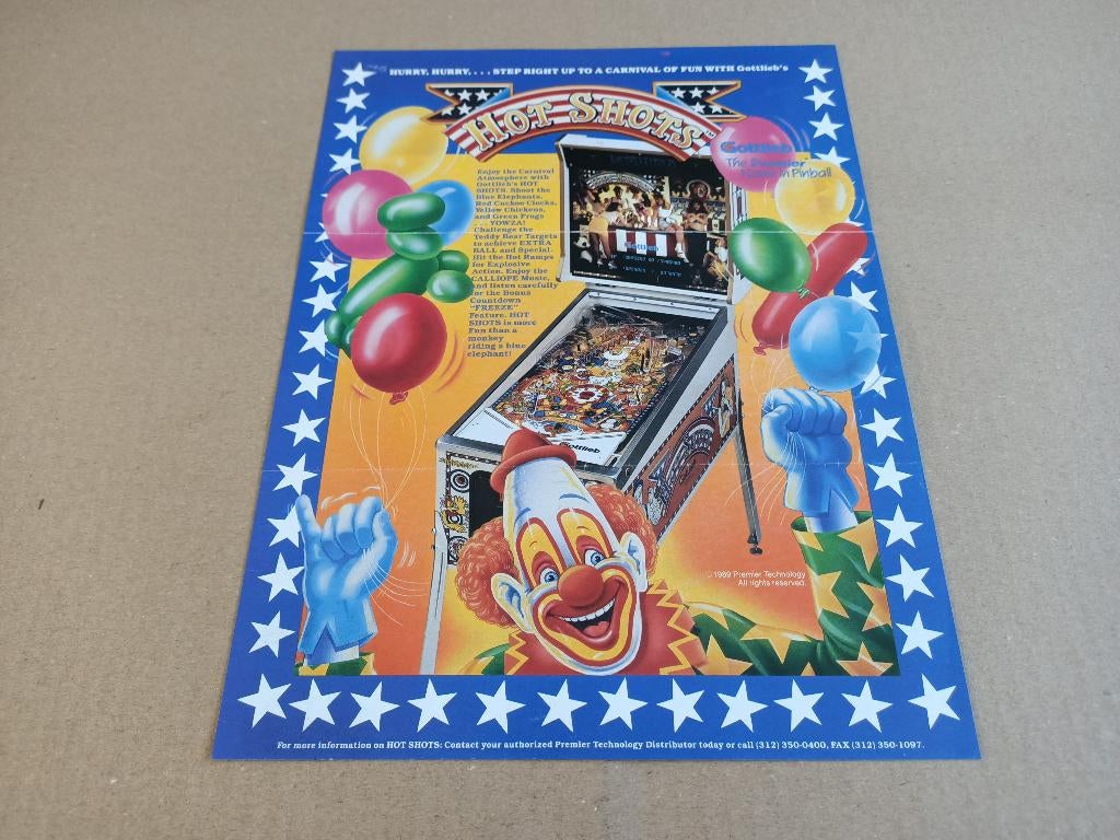 Flyer: Gottlieb Hot Shots (1989) Flipperkast, Verzamelen, Automaten | Flipperkasten, Verzenden, Flipperkast, Gottlieb