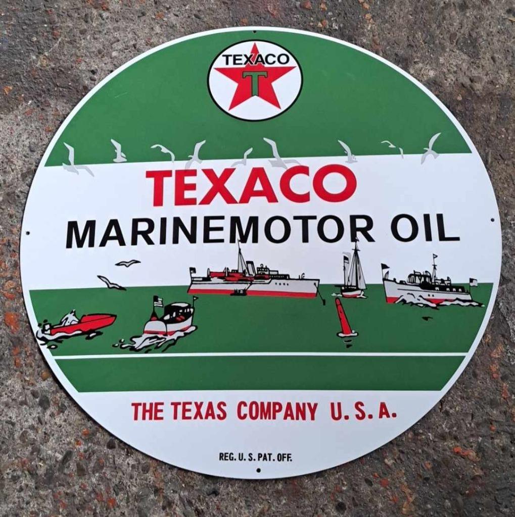 Texaco marine motor oil groot emaillen USA reclame bord, Verzamelen, Ophalen of Verzenden