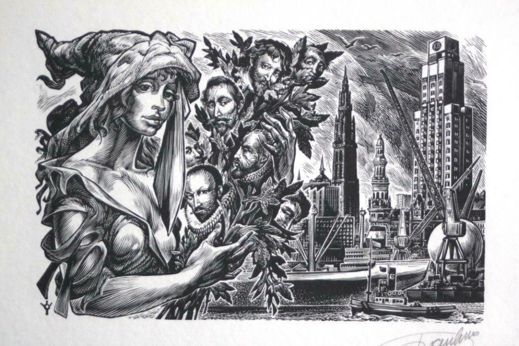 houtsnede Frank-Ivo Van Damme (1932) Antwerpen, Ophalen of Verzenden