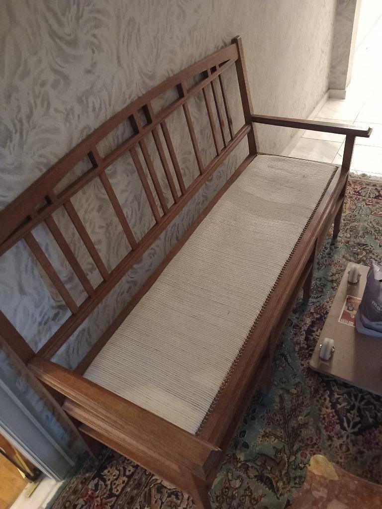 banc en bois avec 2 chaises, Comme neuf, Deux, Enlèvement, Tissus