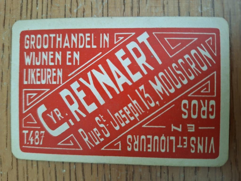 Oude speelkaart wijnen en likeuren Reynaert Mouscron tel 487, Enlèvement ou Envoi, Comme neuf
