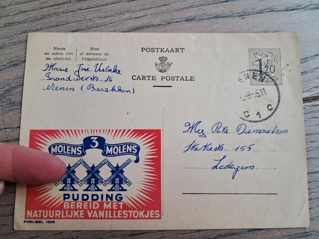 Postkaart 1955, barakken Menen, Ophalen of Verzenden