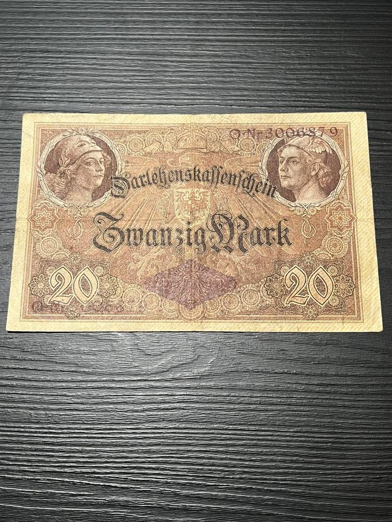 Duits bankbiljet 20 Mark (1914) – Darlehenskassenschein, Postzegels en Munten, Bankbiljetten | Europa | Niet-Eurobiljetten, Los biljet