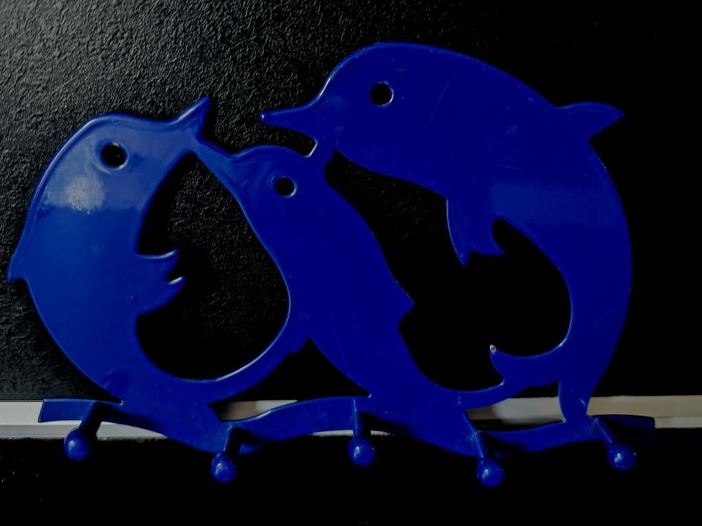 Marineblauwe metalen servethouder met dolfijn, Ophalen of Verzenden, Metaal