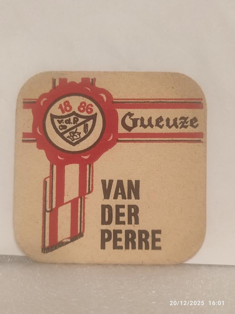 Voormalige onderzetter van de Gueuze VAN DER PERRE., Ophalen of Verzenden, Zo goed als nieuw, Viltje(s), Overige merken