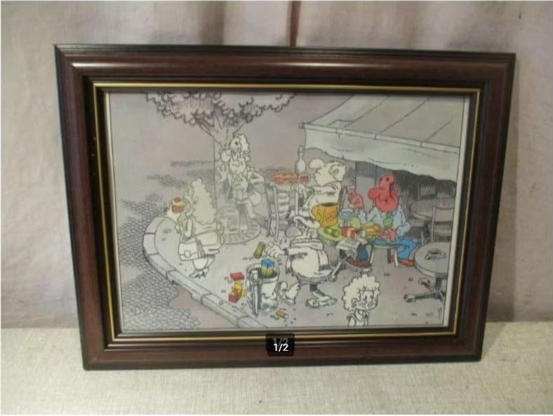 Joli dessin animé « Au coin de la rue » - 36x27, Enlèvement ou Envoi