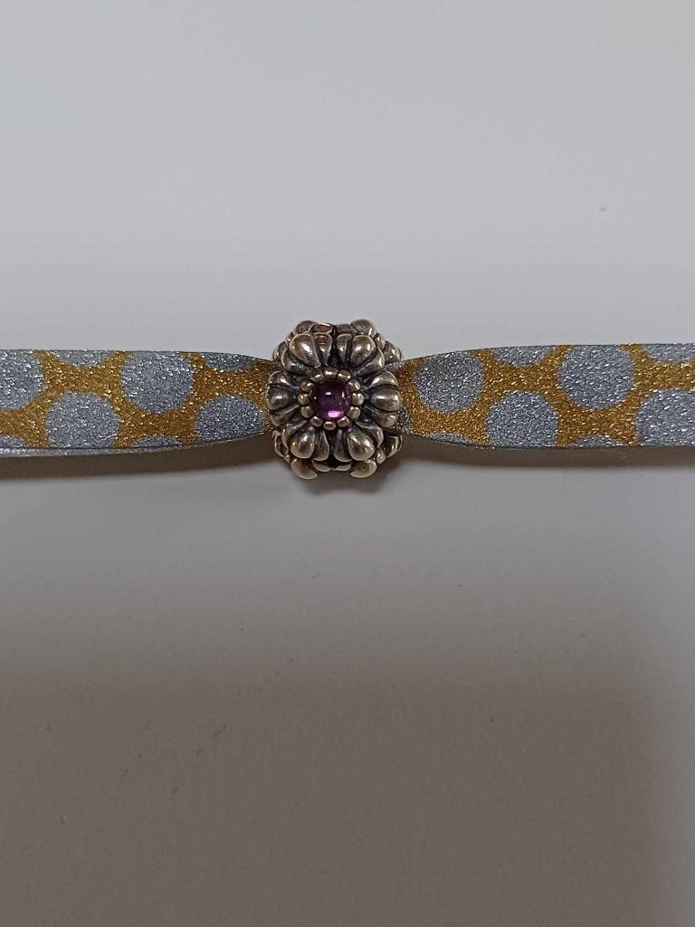 Originele Pandora bedel met Ametyst 925 zilver zie objecten, Gebruikt, Pandora, Ophalen of Verzenden, Zilver