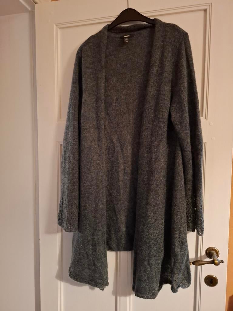 Grijze lange vest met mohair maat XL, Ophalen