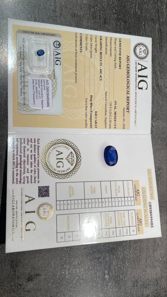 Diep blauwe saffier 0,83CT, Handtassen en Accessoires, Ophalen of Verzenden, Nieuw