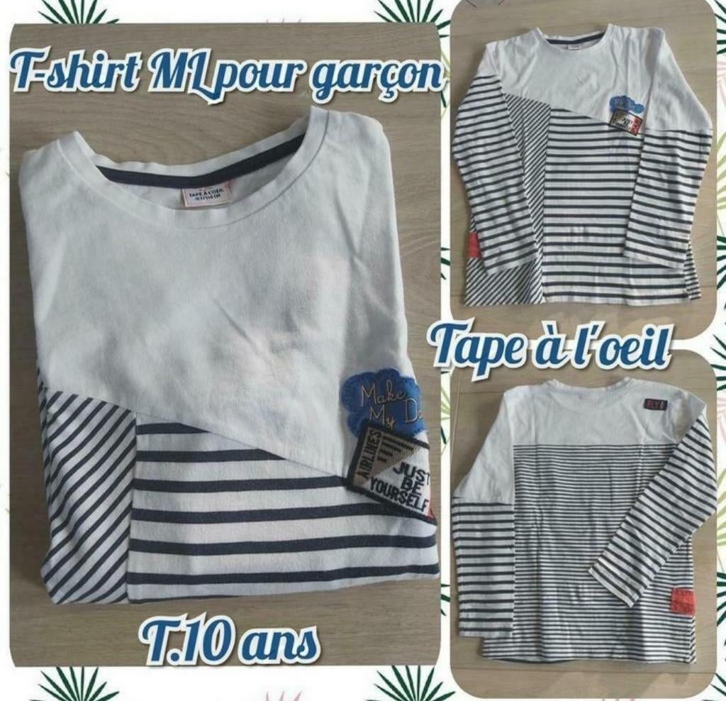T-shirt ML pour garçon -blanc-Tape à  l'oeil-T.10 ans, Enfants & Bébés, Vêtements enfant | Taille 140, Enlèvement ou Envoi, Autres types