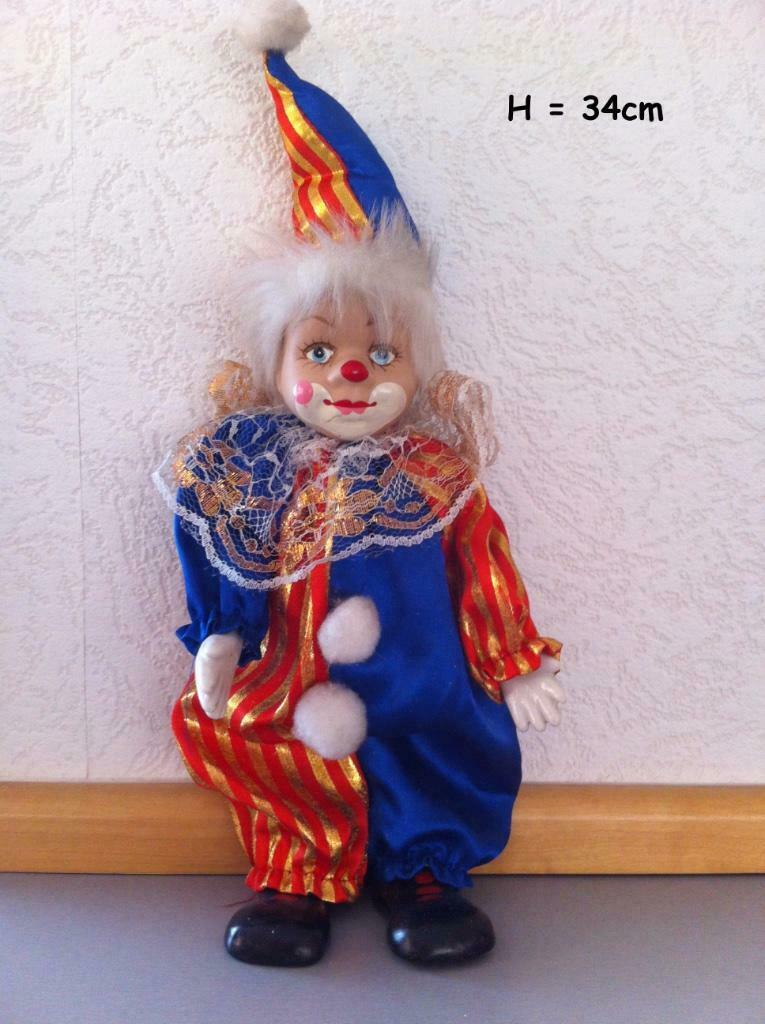 Clown rechtstaand rood/goud gestreept   blauw, Ophalen of Verzenden, Zo goed als nieuw