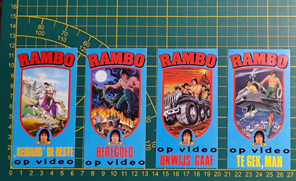 Lot 4x stickers Rambo TV reeks 'Nu op Video', Collections, Enlèvement ou Envoi