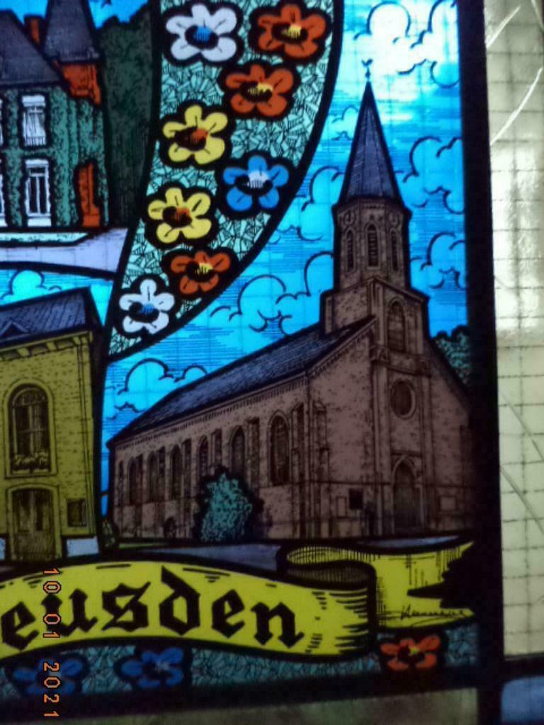 Heusden: Glasraam in lood + ketting. 6.9.1982. Zgan !, Ophalen, Zo goed als nieuw