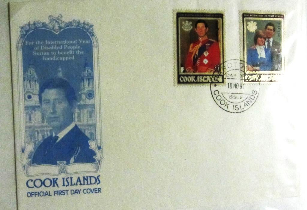 GROTE FDC-HUWELIJK PRINS CHARLES MET LADY DIANA-COOK ISLANDS, Enlèvement ou Envoi, Affranchi, Dynastie