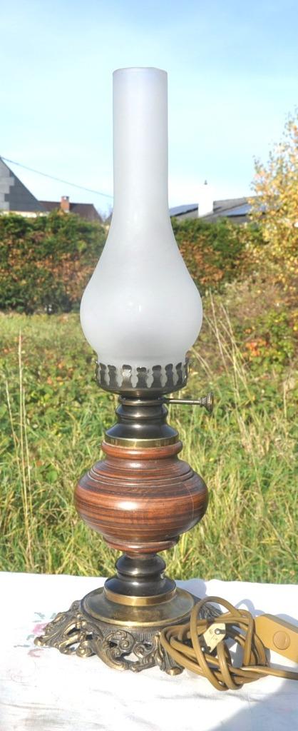 lampe de style ancien électrique pied bois et métal, Enlèvement ou Envoi