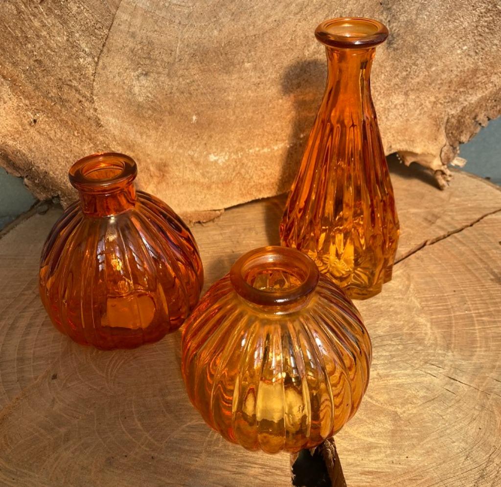 VAASJES KLEIN SET 3 MODELLEN DEEPORANJE GLAS Nieuw, Maison & Meubles, Accessoires pour la Maison | Vases, Enlèvement ou Envoi