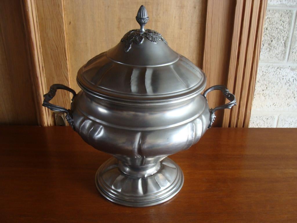 Soupière, en étain 89%, des années +-1950, vintage, Enlèvement ou Envoi