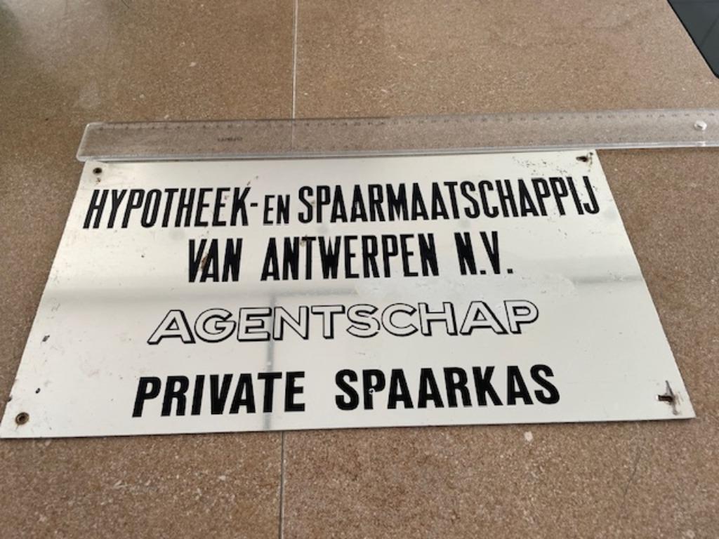 Metalen Reclamebord BANK  'Hypotheek en Spaarmaatschappij", Enlèvement ou Envoi, Utilisé, Panneau publicitaire