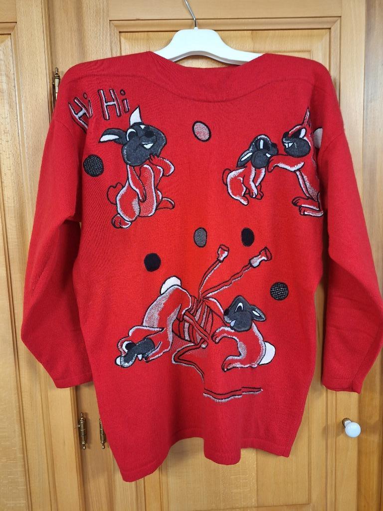 Pull rouge motifs lapins Joye+Fun taille M, Rouge, Taille 38/40 (M), Joye+Fun, Enlèvement ou Envoi