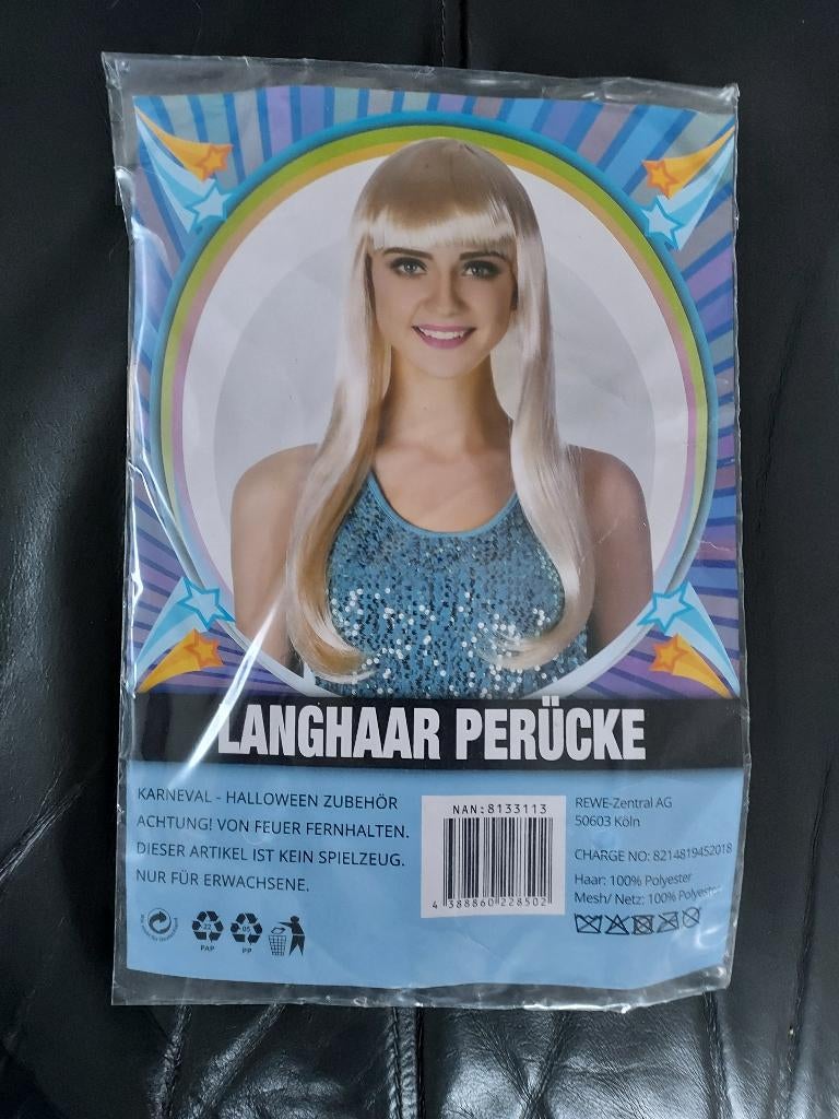 2 nieuwe pruiken lang blond & zwart haar -carnaval / feestje, Ophalen, Nieuw, Hoed of Pruik
