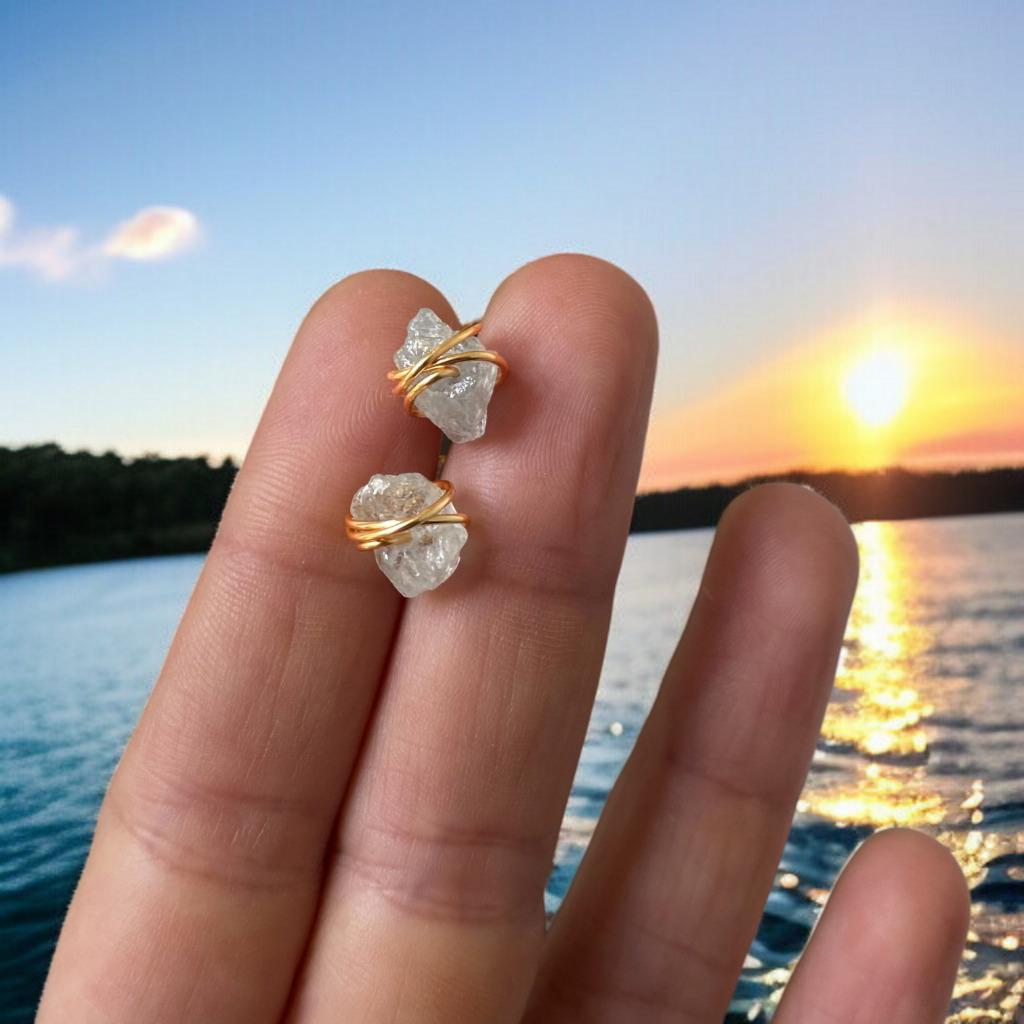 Boucles d'oreilles aigue-marine, plaquées or 14 carats, Bijoux, Sacs & Beauté, Boucles d'oreilles, Enlèvement ou Envoi, Avec cristal