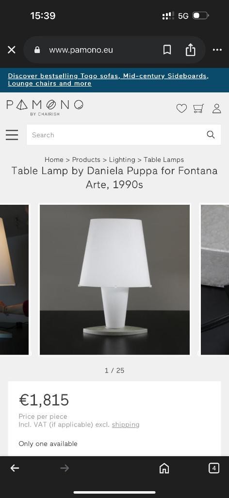 NIEUWSTAAT 2x Daniela Puppa Tafellamp voor Fontana Arte 1994, Huis en Inrichting, Design Tafellampen, 50 tot 75 cm, Ophalen of Verzenden