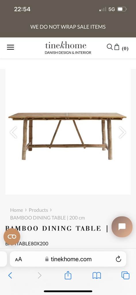 Tine K bamboo tafel, Huis en Inrichting, Tafels | Eettafels, Ophalen, Nieuw