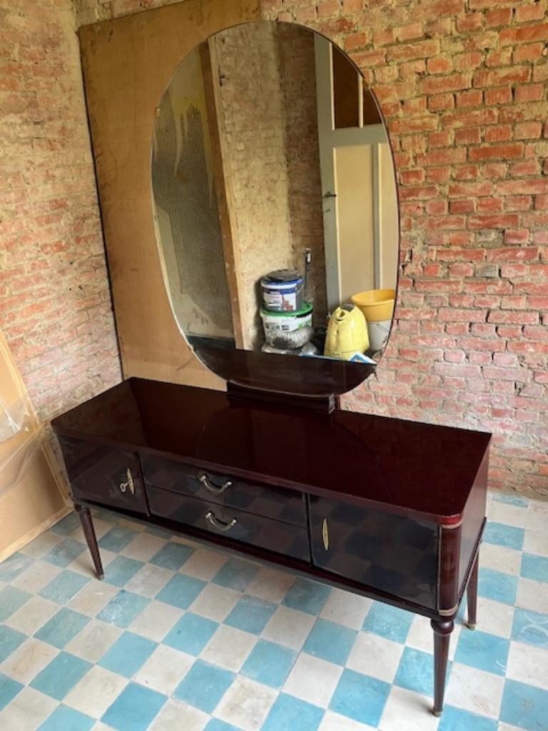 Antieke commode / dressoir met grote spiegel, Ophalen, 100 tot 150 cm, Zo goed als nieuw, Kersenhout