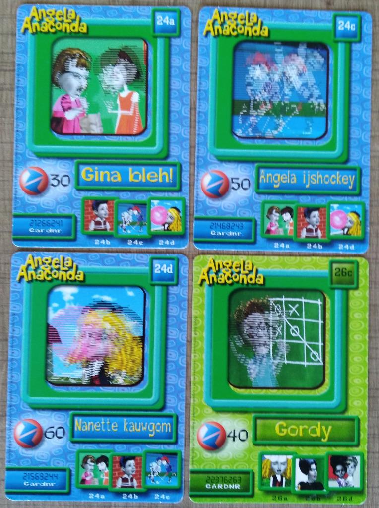 4 verzamelkaarten van Angela Anaconda (Fox Kids), Ophalen of Verzenden, Zo goed als nieuw, Tv, Foto of Kaart