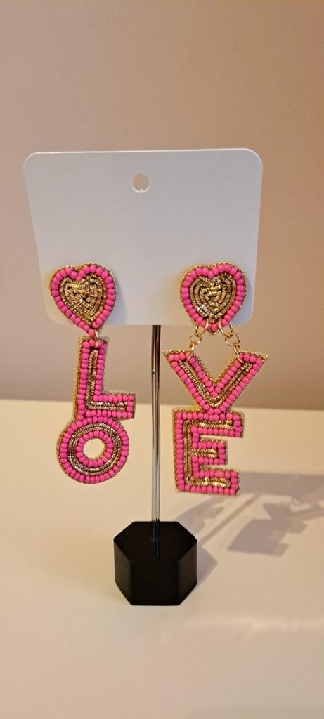 Boucles d'oreilles Happy Love, Bijoux, Sacs & Beauté, Boucles d'oreilles, Enlèvement ou Envoi, Neuf, Rose, Pendantes