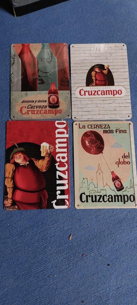 3 metalen platen Cruzcampo, Verzenden, Nieuw, Reclamebord, Plaat of Schild, Overige merken