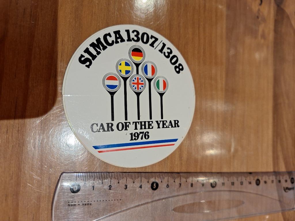 Vintage sticker Simca 1307/1308 car of the year 1976, Ophalen of Verzenden, Zo goed als nieuw, Auto of Motor