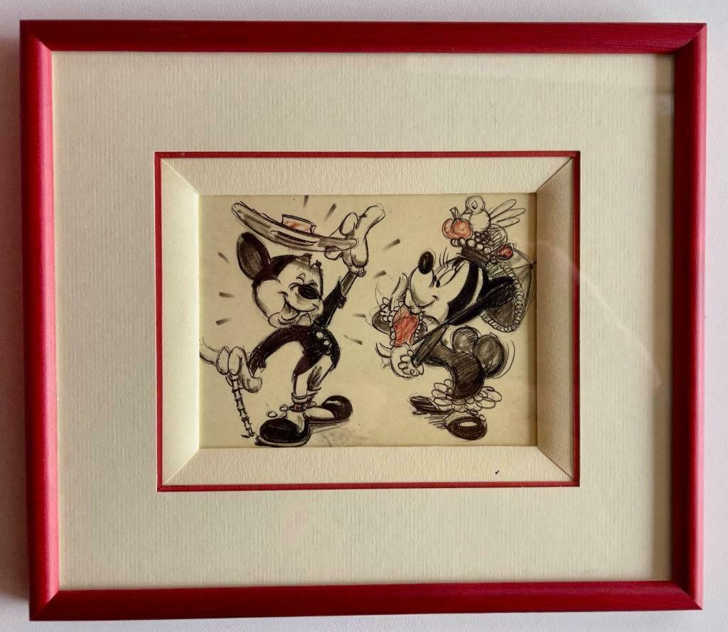 DISNEY MICKEY MINNIE zwart wit glazen frame 22x19 cm, Verzamelen, Verzenden, Mickey Mouse, Nieuw, Plaatje of Poster
