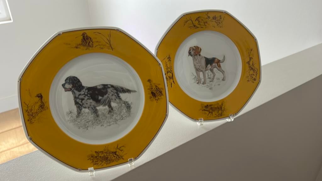 2 borden Hermès chiens d arrêt, Ophalen