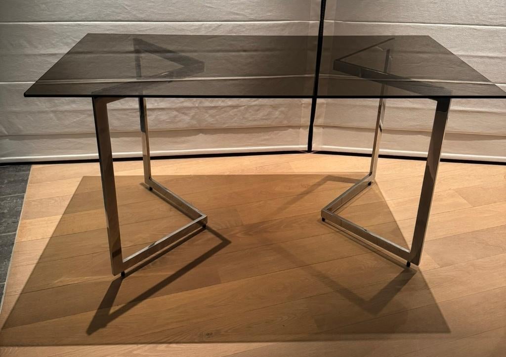 Glazen tafel met chrome poten, Huis en Inrichting, Tafels | Salontafels, Gebruikt, 75 cm of meer, 50 tot 100 cm, 100 tot 150 cm