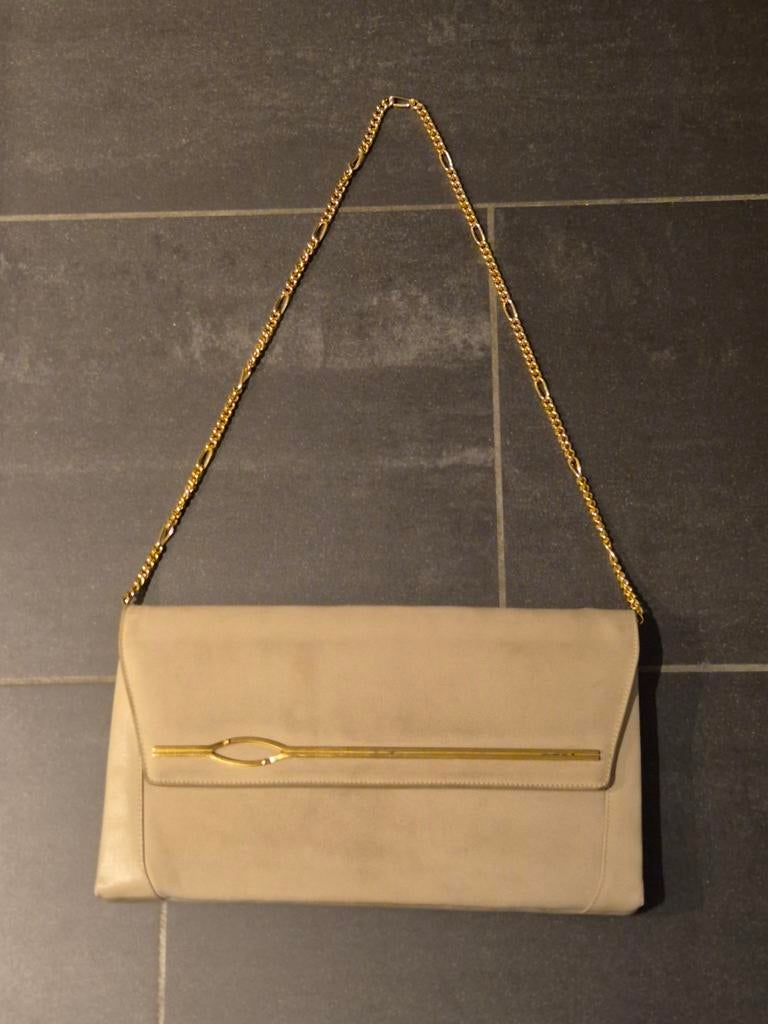 Vintage vintage off-white leren handtas van suède uit de jar, Ophalen of Verzenden