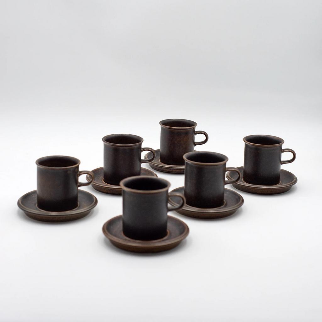 Arabia Finland Ruska Coffee Cup Set – Ulla Procope 1960s, Ophalen of Verzenden, Zo goed als nieuw