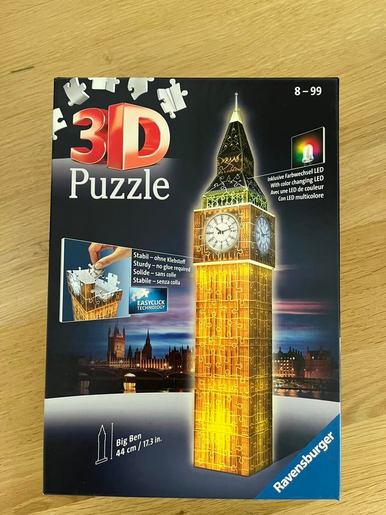 3D puzzel Big Ben! Compleet met verlichting!, Ophalen of Verzenden, Zo goed als nieuw