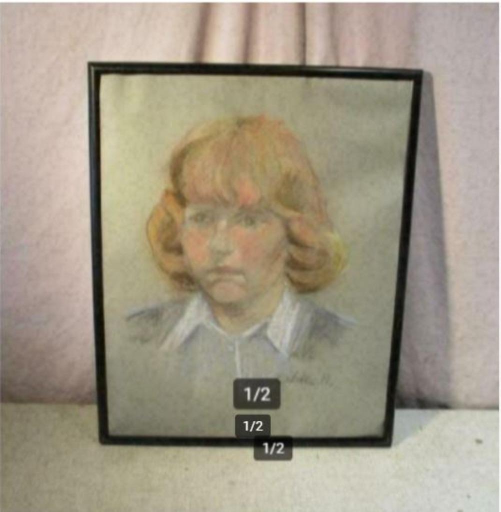 Mooie Tekening 'Vrouw met Blonde Haren' - Odette Hellebuyck, Antiek en Kunst, Ophalen of Verzenden