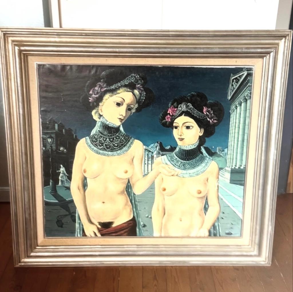 Groot schilderij Paul Delvaux 105x96cm, Antiek en Kunst, Ophalen