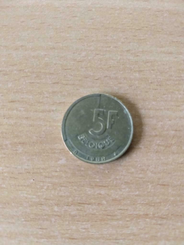 Muntstuk 5 francs CuAlNi Laenen 1988, Ophalen of Verzenden, België, Losse munt