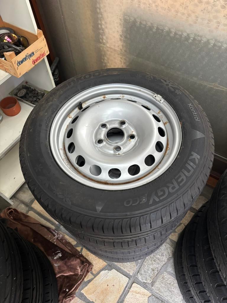 Zilveren stalen velgen met band 5*112.   R15, Auto-onderdelen, Ophalen, Zomerbanden, Band(en)