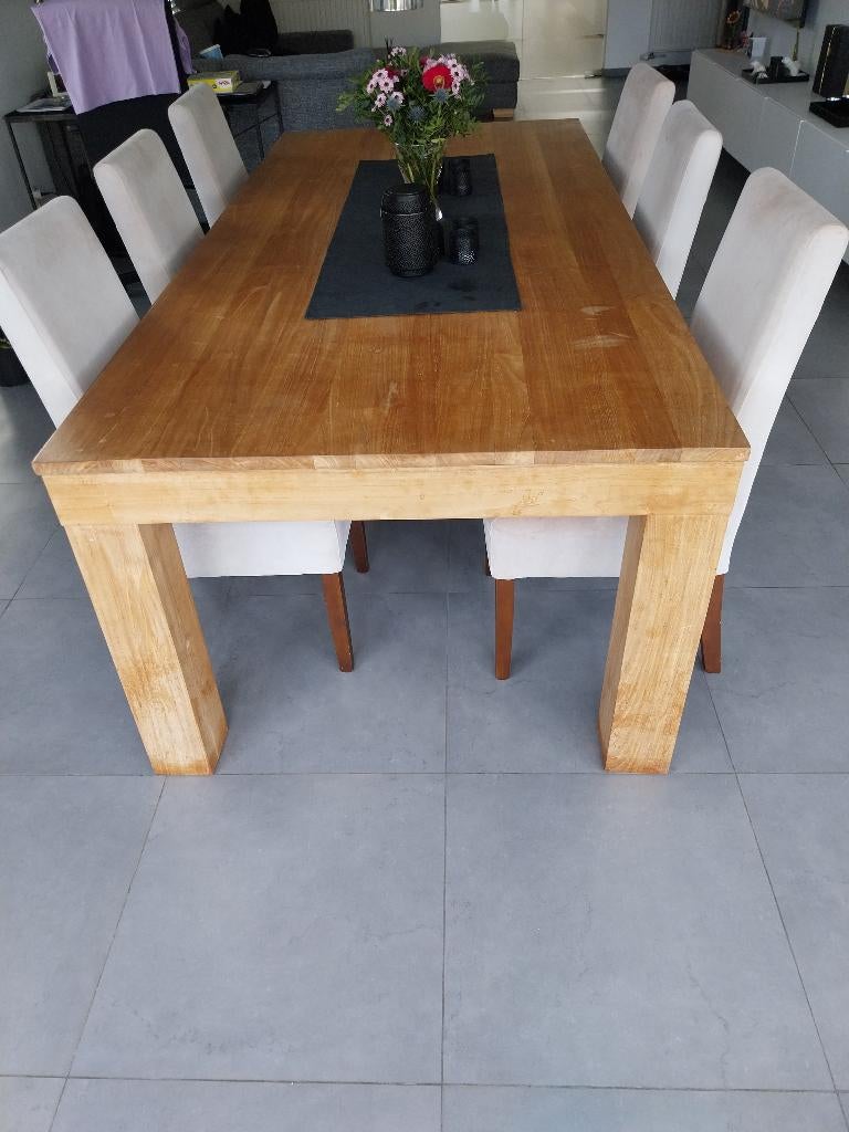 Eettafel met stoelen, Ophalen, Gebruikt, 100 tot 150 cm, Teakhout