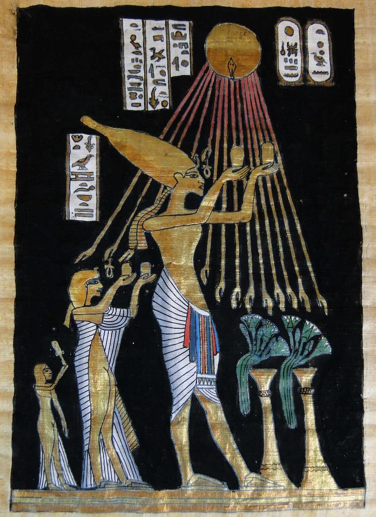 Egypte *  papyrus schilderij *  Aanbidding van de zon, Ophalen of Verzenden