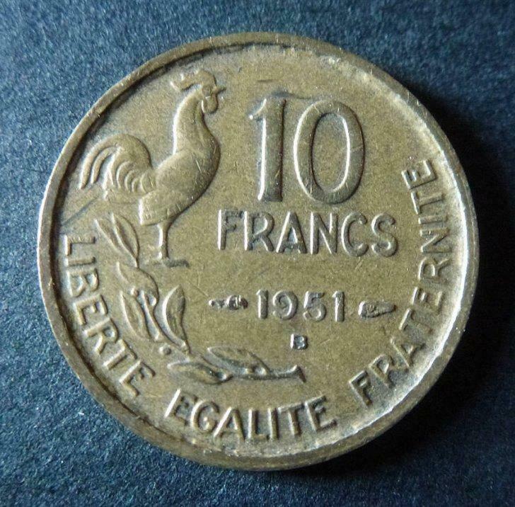 10 francs Type "Guiraud" Frankrijk 1951, Verzenden, Frankrijk, Overige waardes, Losse munt