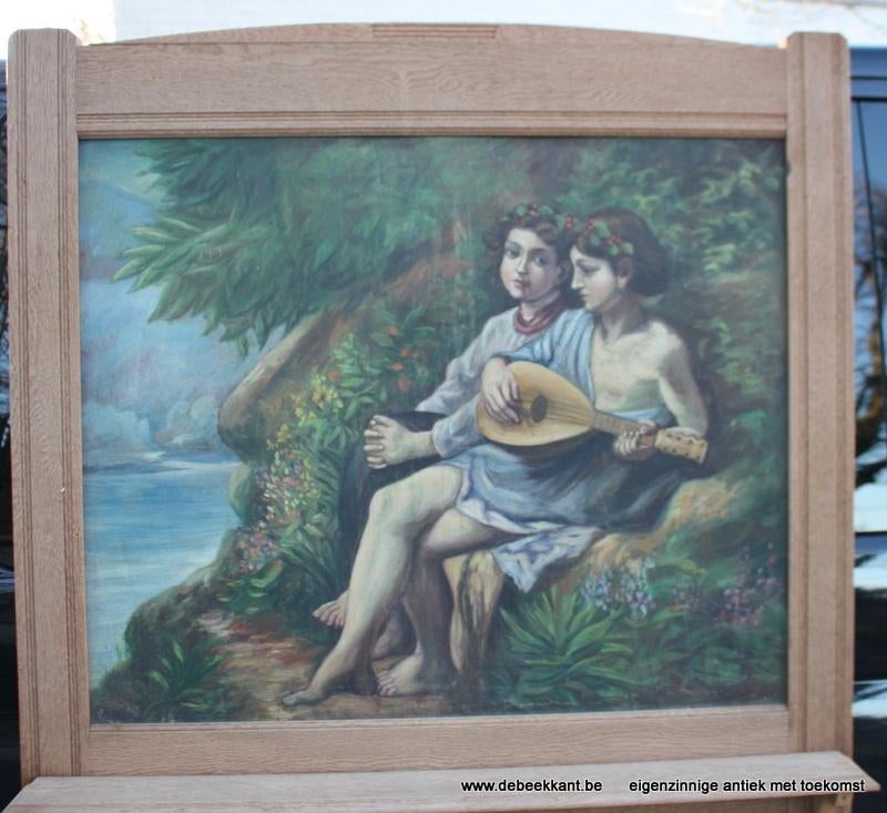 Retro vintage antieke oude spiegel met schilderij, Ophalen of Verzenden