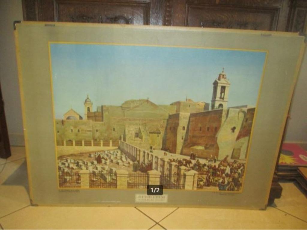 Belle affiche scolaire antique 'Bethléem' - 102x75, Enlèvement ou Envoi, Histoire